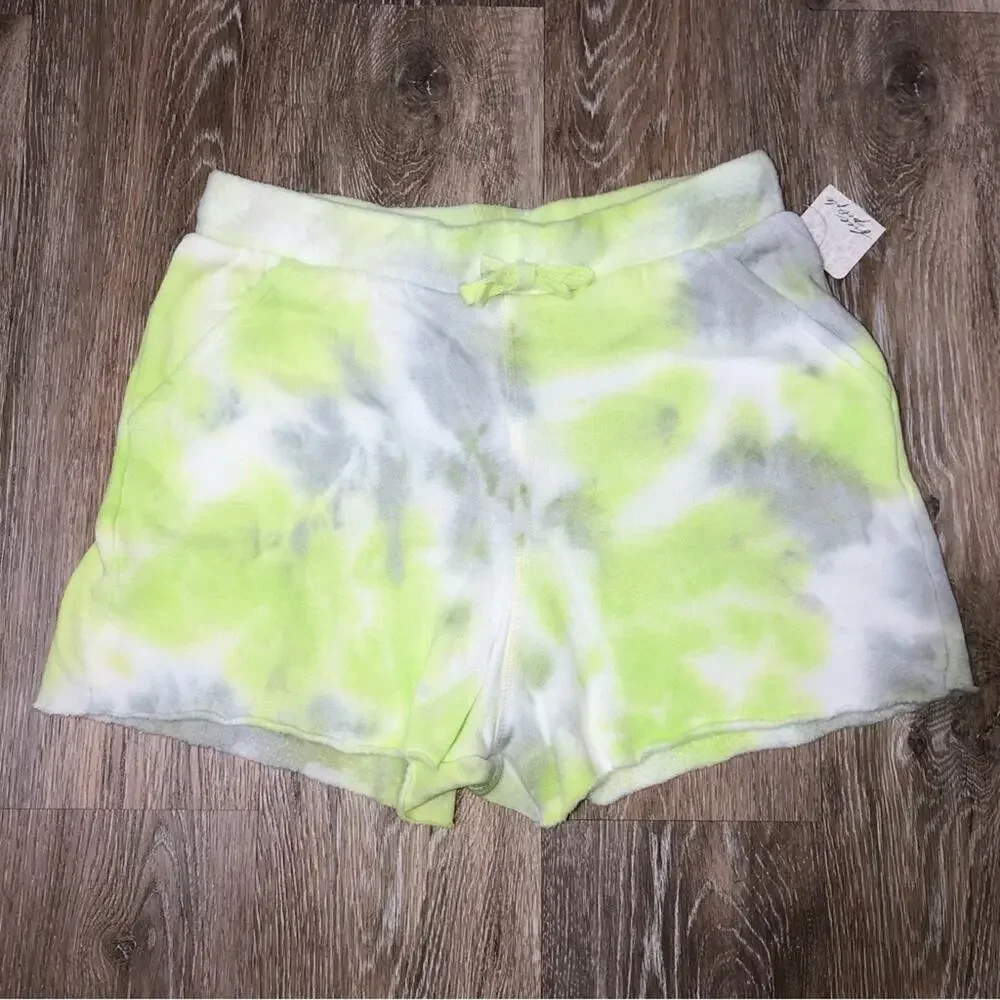 Free People Kelly Washed Green Yellow Tie Dye Lounge Short XS NWT